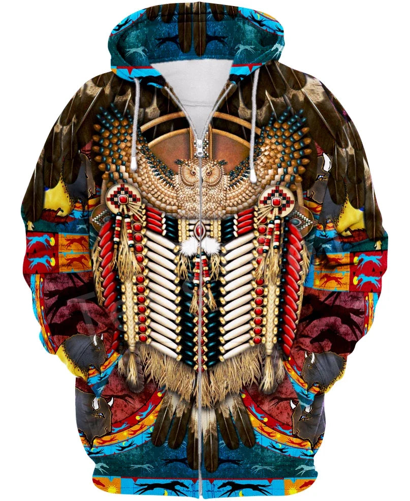 Native Colorful Print Hoodie Zip/ Sweater