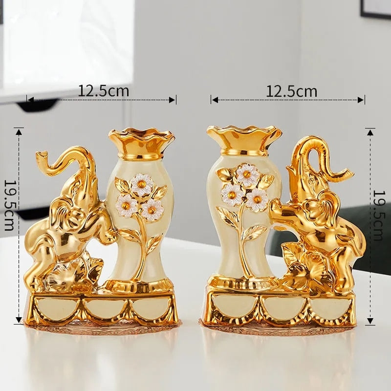 Ceramic Golden Elephant Vase Home Decoration