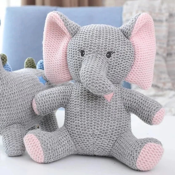 Elephant Stuffed Toy Knitted Rattle Crochet Wool