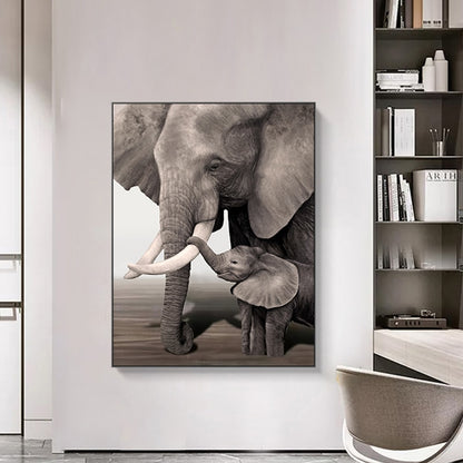 Retro Elephant Prints Poster Black and White Canvas