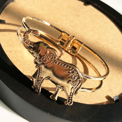 Elephant Charms Letter Adjustable Open Type Bangles