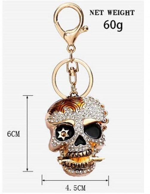 Sparkly Rhinestone Crystal Skull Keychain