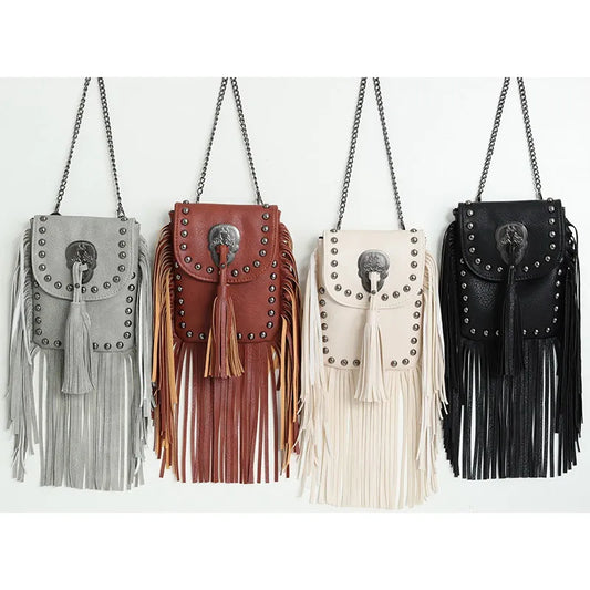 Native Square Flap Bags Crossbody Bags Rivet Tassel