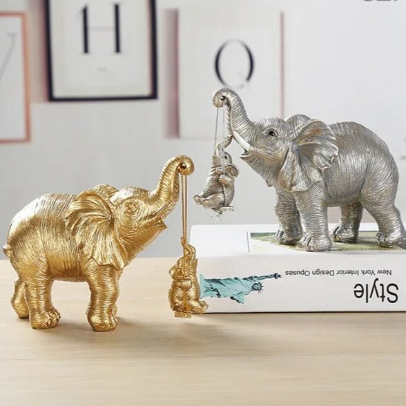 Elephant Father And Baby Resin Figurine