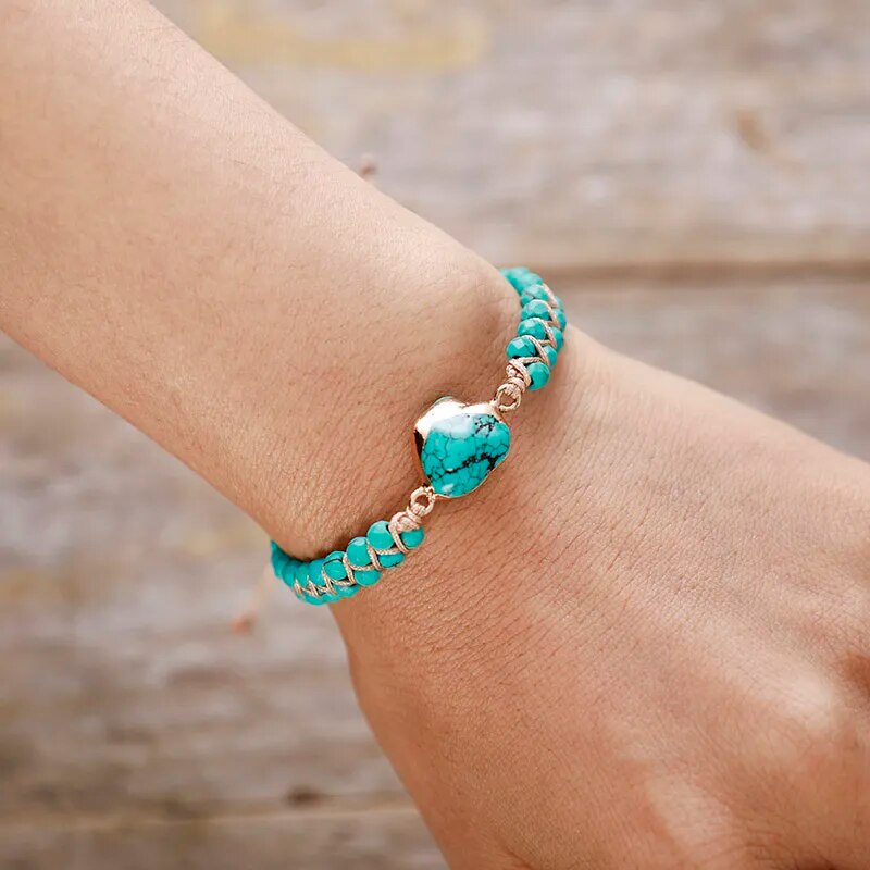 Native Natural Turquoise Stone Bracelet Braided