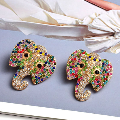 Elephant Colorful Crystal Metal Drop Earrings