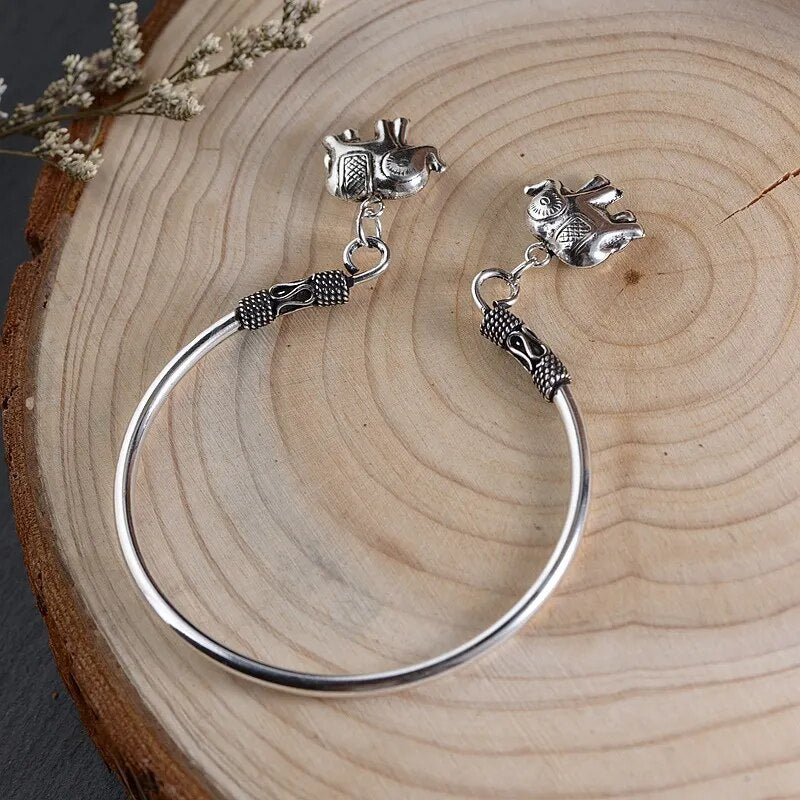 Elephant Sterling Silver Bangle Bracelet