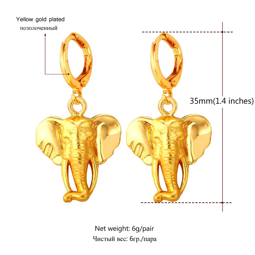 Elephant Earrings Gold Color Drop Earrings