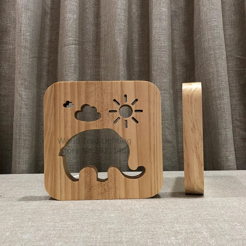 Elephant 3D LED Wood Night Light