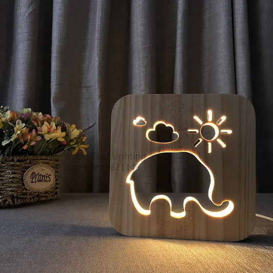 Elephant 3D LED Wood Night Light