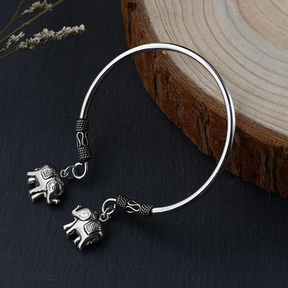 Elephant Sterling Silver Bangle Bracelet