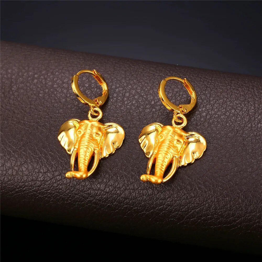 Elephant Earrings Gold Color Drop Earrings