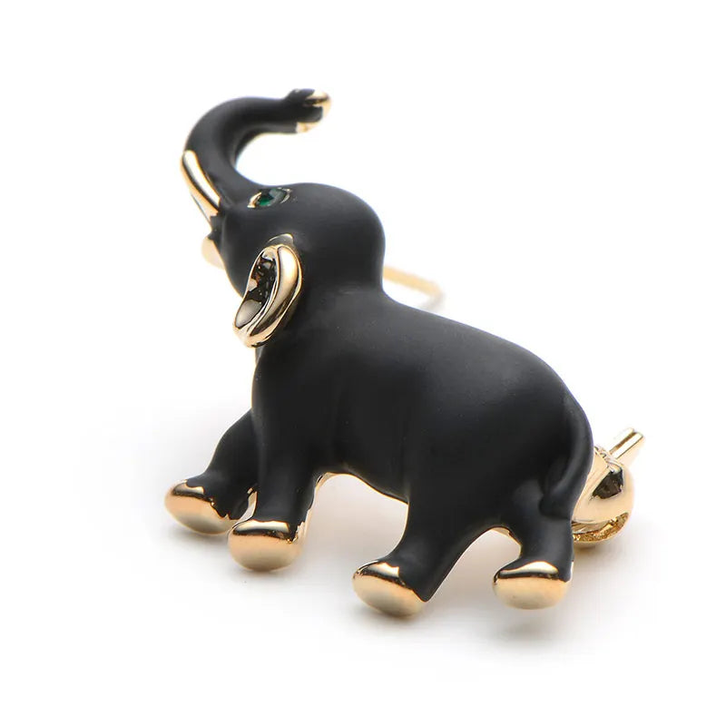 Elephant Enamel Black Brooches