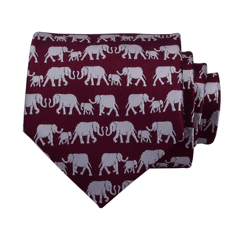 Elephant Pattern Necktie Silk Red Tie