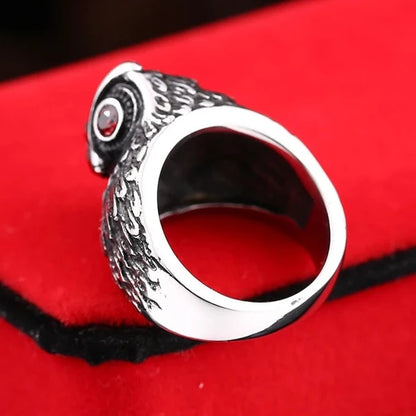 Owl Ring Red Stone Stainless Steel