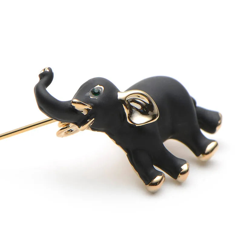 Elephant Enamel Black Brooches