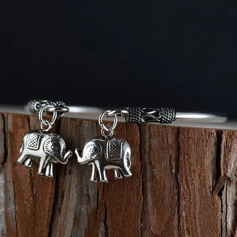 Elephant Sterling Silver Bangle Bracelet