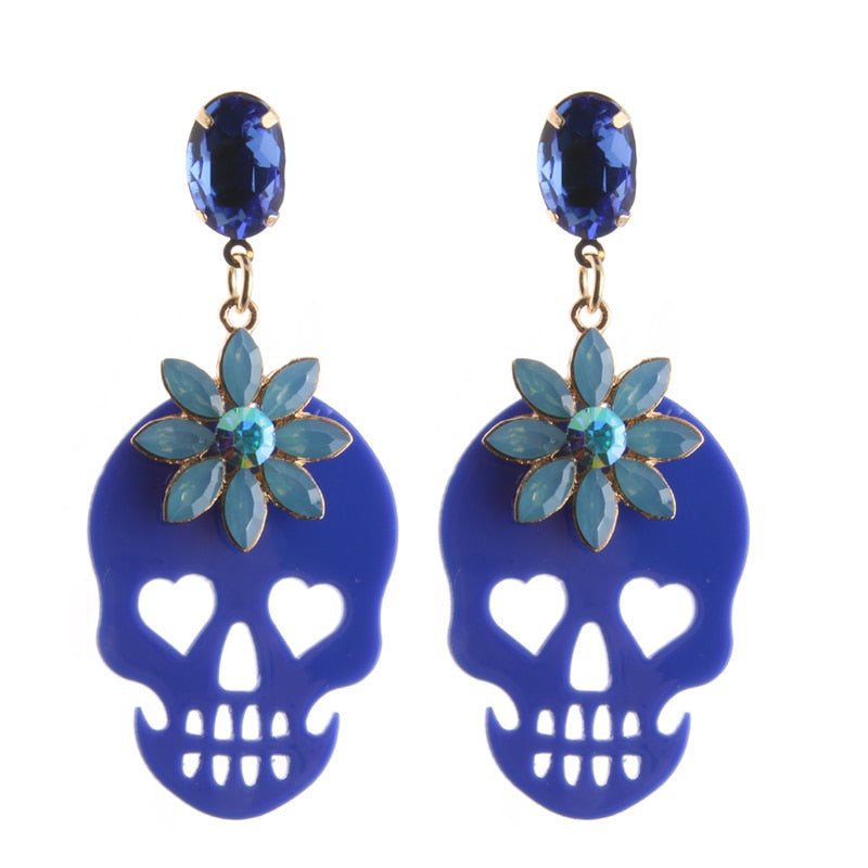 Drop Skull Crystal Earrings Resin