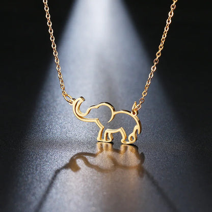 Elephant Pendant Necklaces Stainless Steel Gold Color