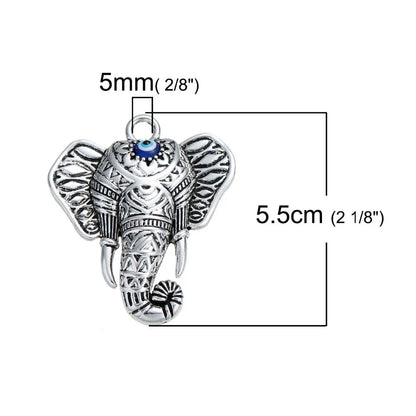 Elephant Zinc Alloy Silver Color DIY Pendants 2 Items