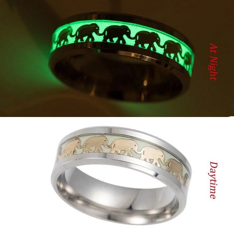 Elephant Gold Color Band Rings Luminous Stainless Steel