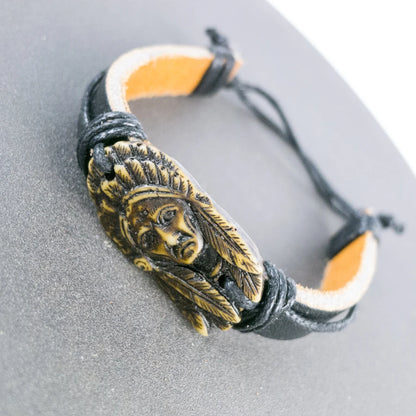 Native Tribal Leather Bracelet Yak Bone Material