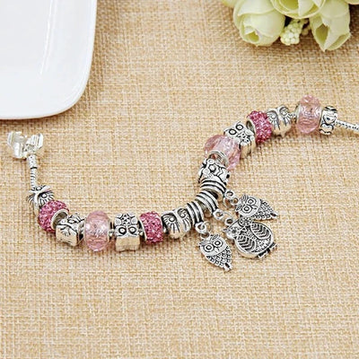 Owl Crystal Bead Bracelet Pandora