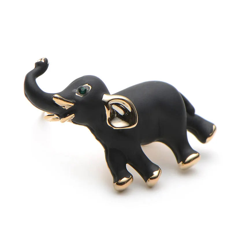 Elephant Enamel Black Brooches