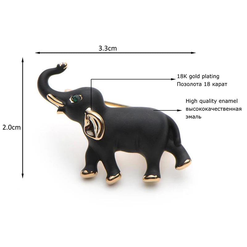 Elephant Enamel Black Brooches