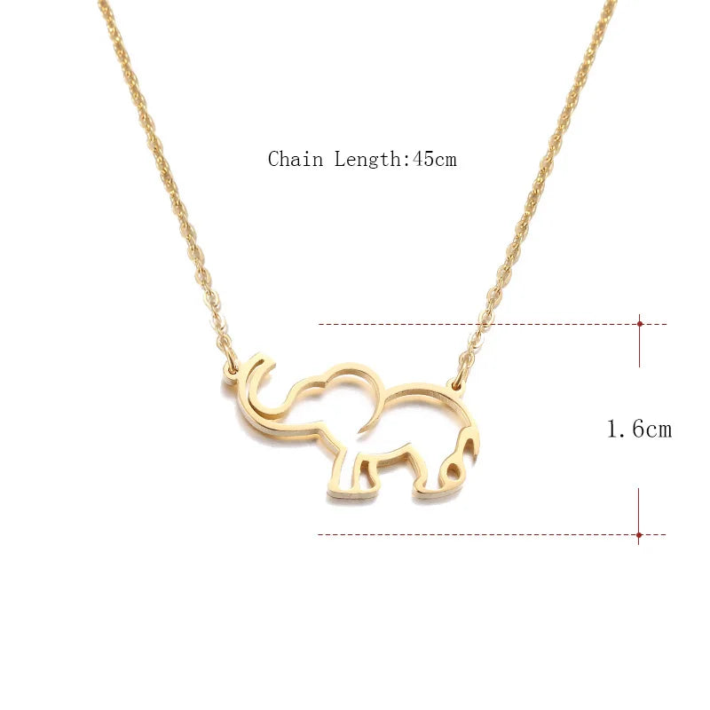 Elephant Pendant Necklaces Stainless Steel Gold Color