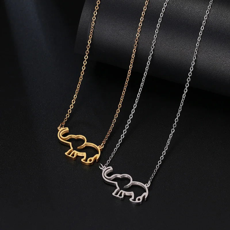 Elephant Pendant Necklaces Stainless Steel Gold Color