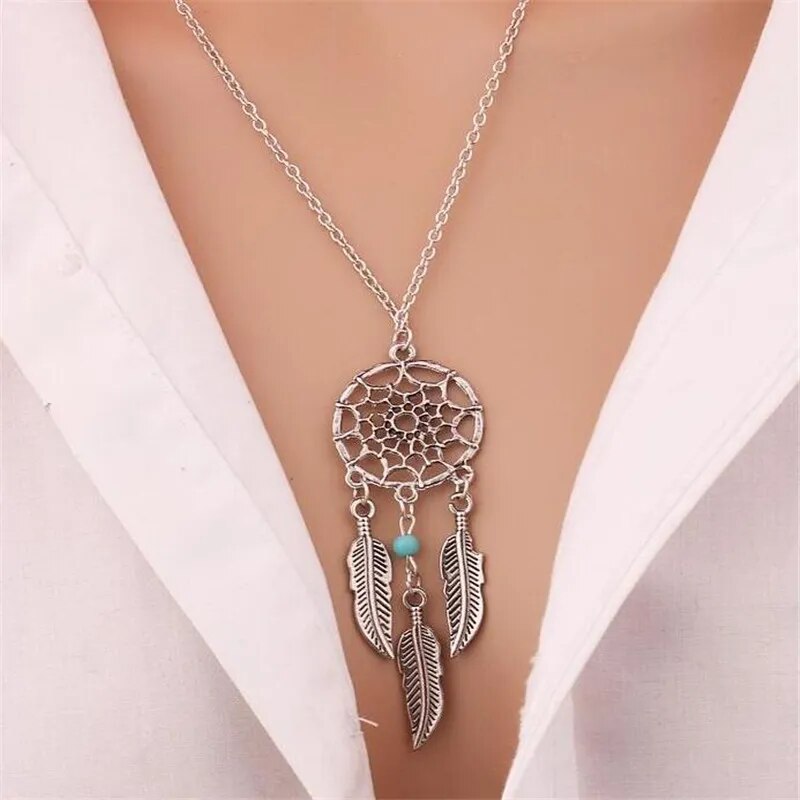 Native Dream Catcher Pendant Necklace Feather