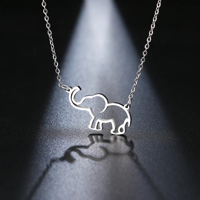 Elephant Pendant Necklaces Stainless Steel Gold Color