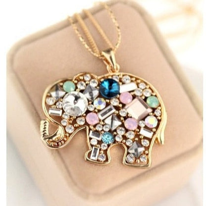 Gold Elephant Crystal Rhinestone Pendant Necklace