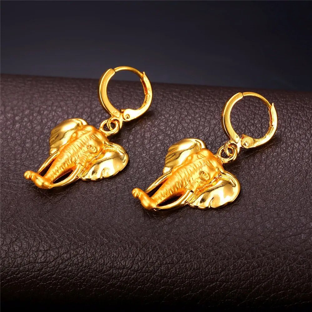 Elephant Earrings Gold Color Drop Earrings