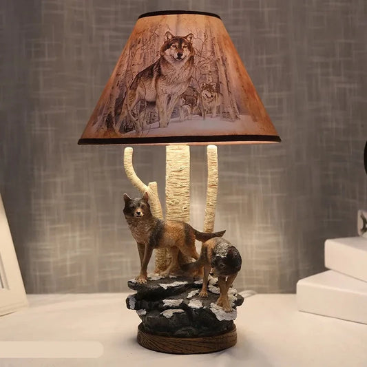 Native Wolf Table Lamps Resin