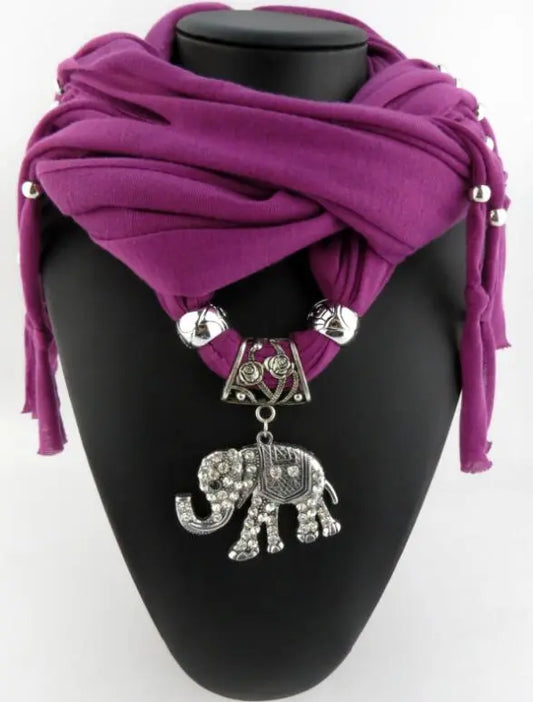 Elephant Pendant Scarf Fringed