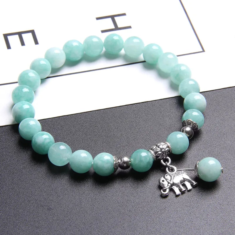 Elephant Pendant Blue Beads Bracelet