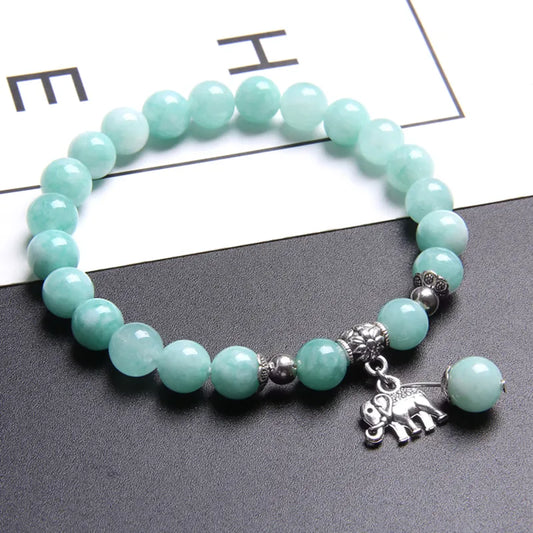 Elephant Pendant Blue Beads Bracelet