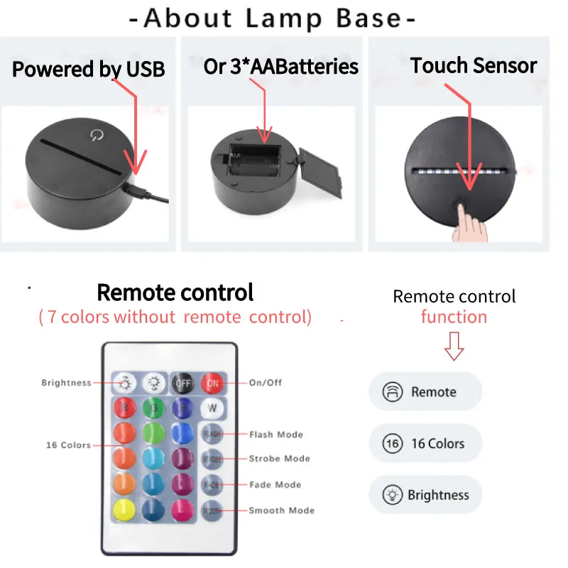 Night Owl 3D Lamp 7 Color Changing Touch LED