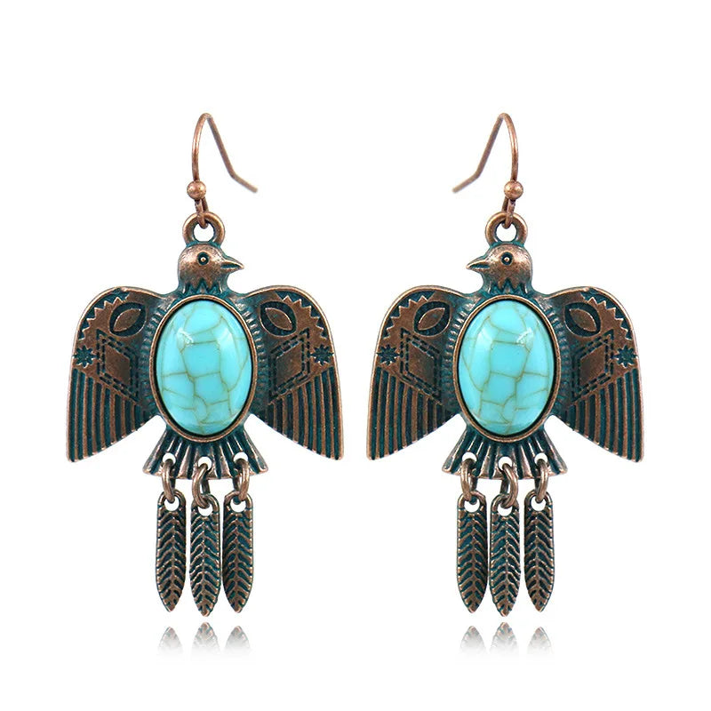 Native Turquoise Dangle Earrings Metal Green Antique