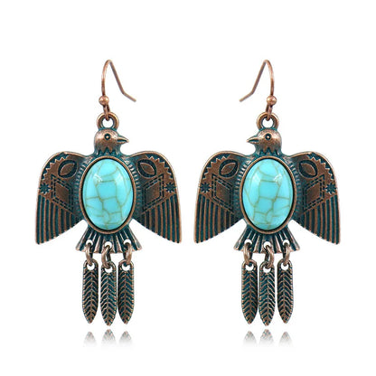 Native Turquoise Dangle Earrings Metal Green Antique