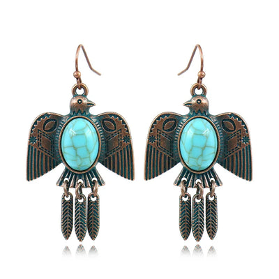 Native Turquoise Dangle Earrings Metal Green Antique