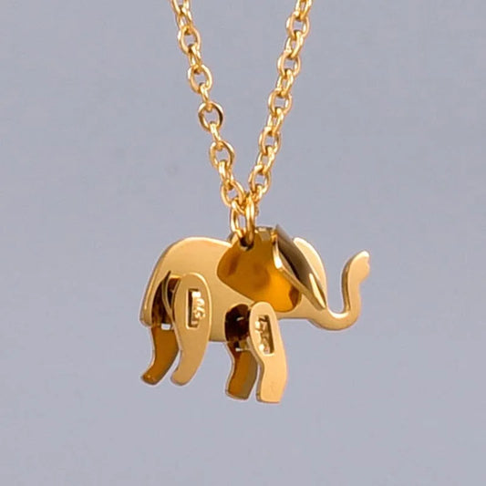 Elephant Pendant Necklace Gold Color Titanium Steel