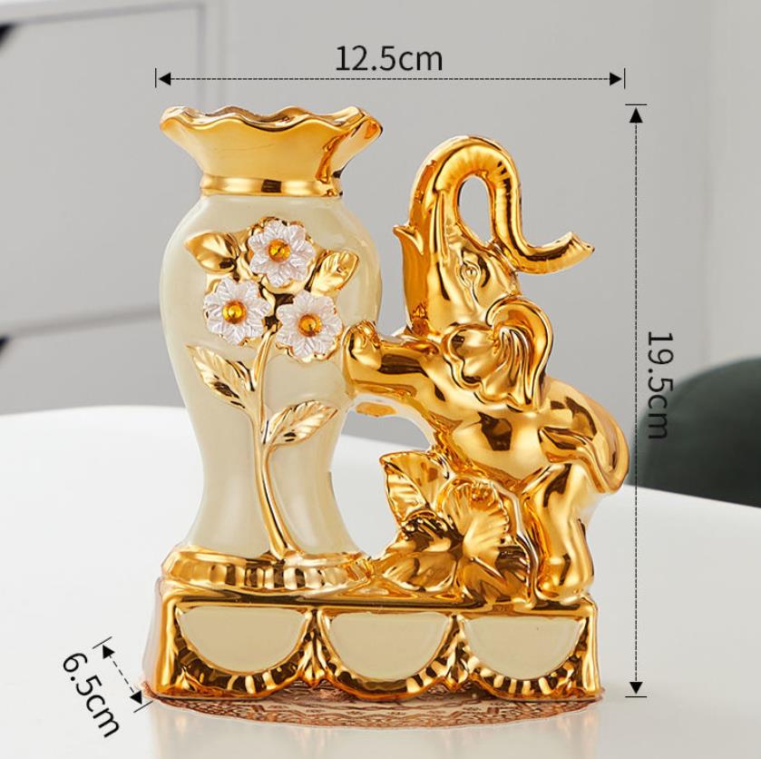 Ceramic Golden Elephant Vase Home Decoration