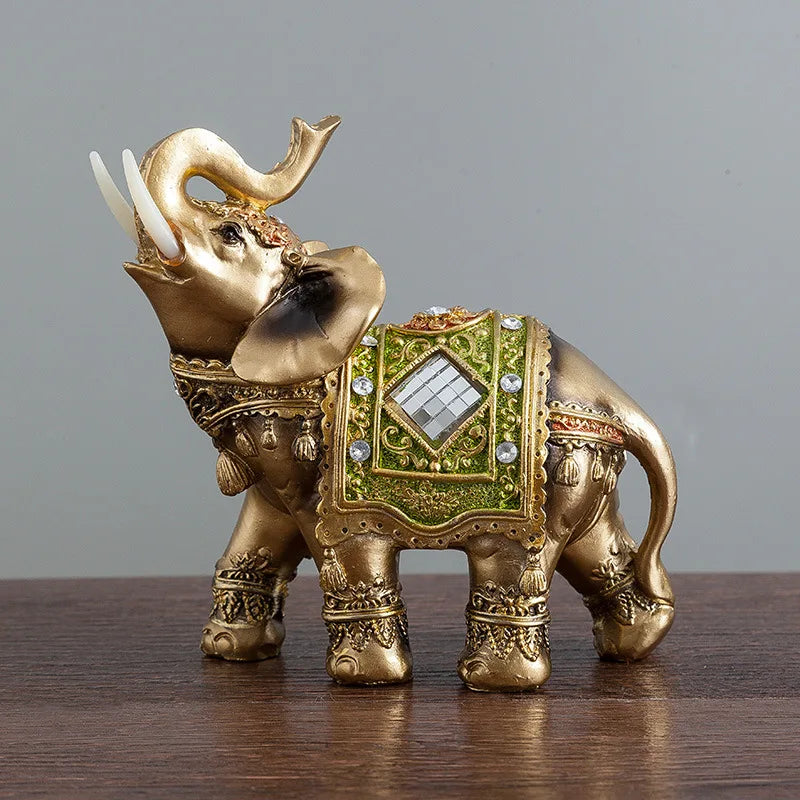 Elephant Gold Color Statue Resin Ornaments