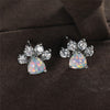 White Blue Pink Opal Heart Stone Paw Dog Earrings