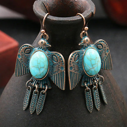 Native Turquoise Dangle Earrings Metal Green Antique