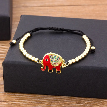 Elephant Bracelet Copper Zircon Bead Bangles