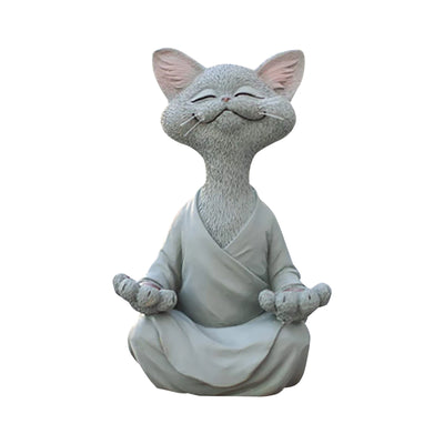 Cat Figurine Meditation Yoga Happy Cat Decor Home